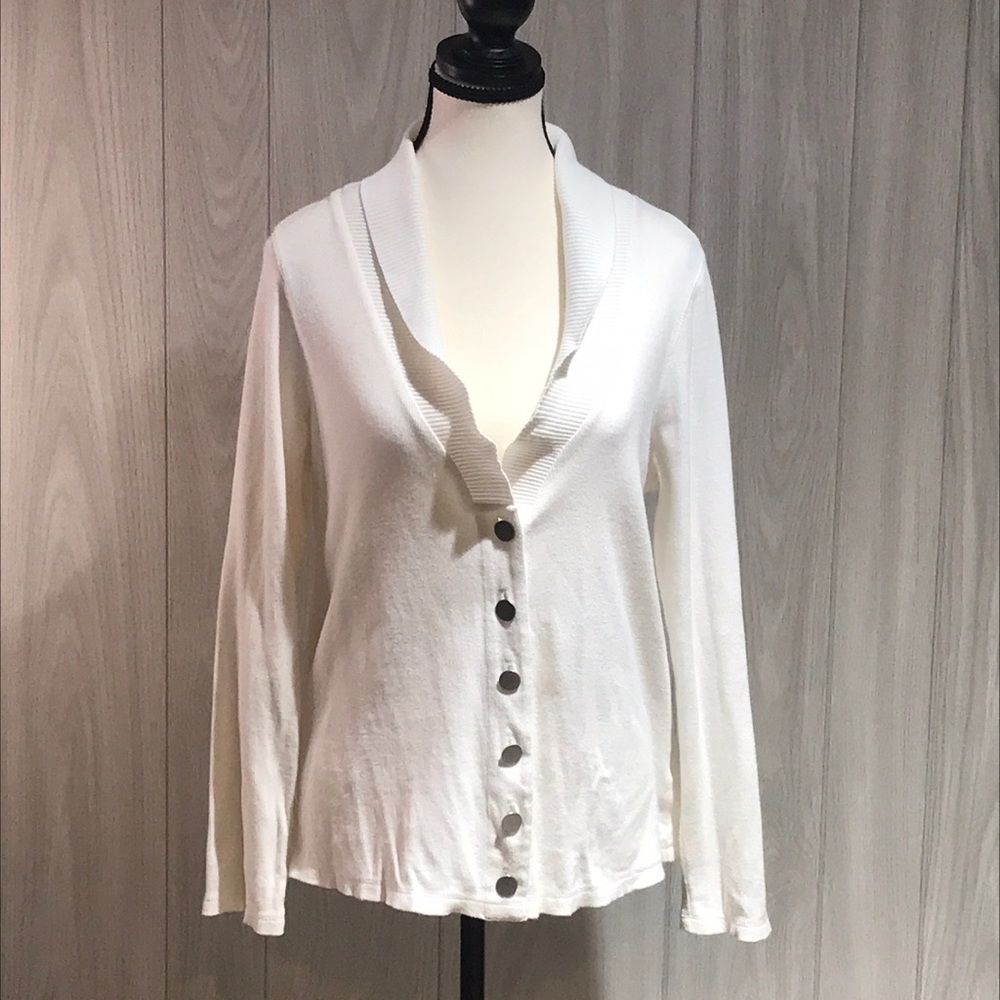 Rafaella white long sleeve button down cardigan size large